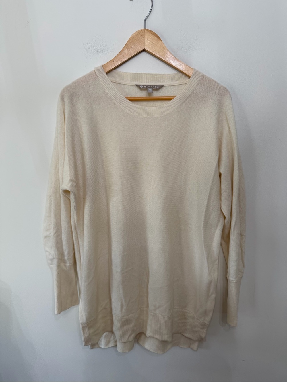 Athleta Wool Cashmere Blend Crewneck Sweater Knit Tunic Cream Flawed Women’s M